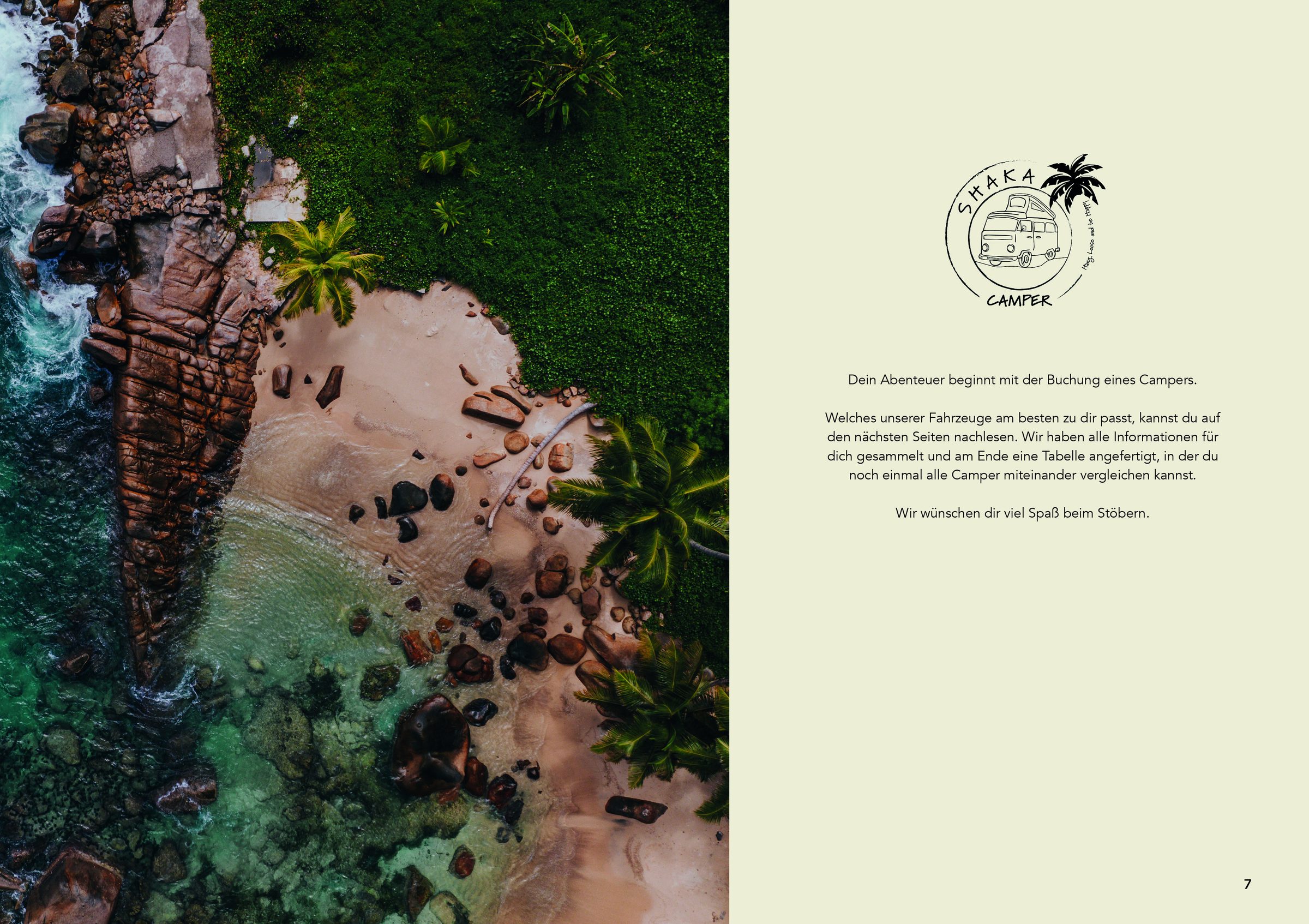 Magazine spread: aerial coast photo and a short welcome text